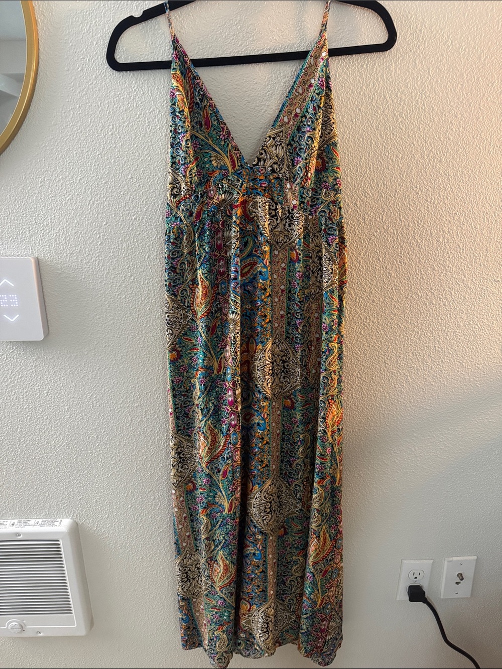 Boho Paisley V-Neck Maxi Dress in Teal & Multicolor